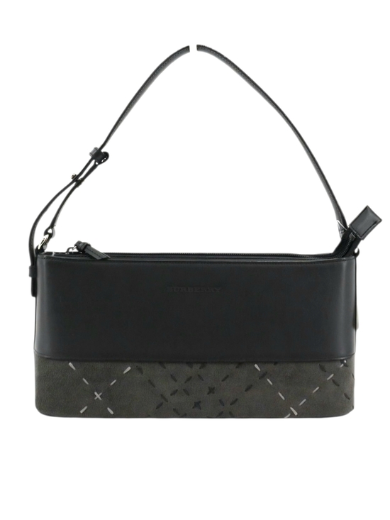 Burberry Handbags - Burberry Black Shoulder Bag Black Leather Gray Stitched Suede Trim